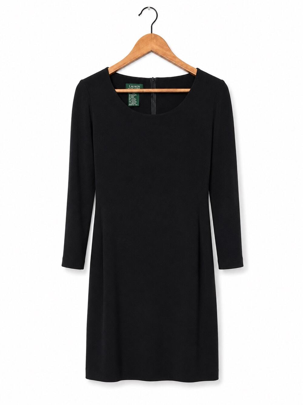 Ralph Lauren Black Fitted Pencil Dress Sz L Staple Luxury Essential LBD Classic - Picture 1 of 4